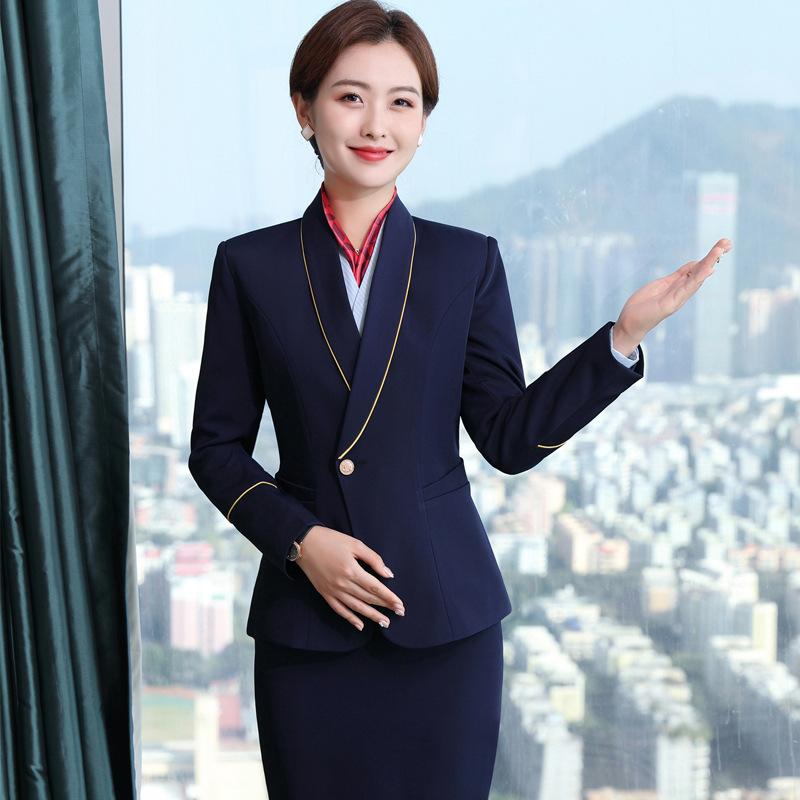Pants Suit - セットアップ レディース 事務服 制服 ホテル 接客 スーツ 上下セット 4点セット ベスト ジャケット パンツ スカート 通勤 オフィス OL ビジネス 作業服 春夏 ポリエステル アクリル 混紡 高級感 ブラック ブルー ワインレッド
