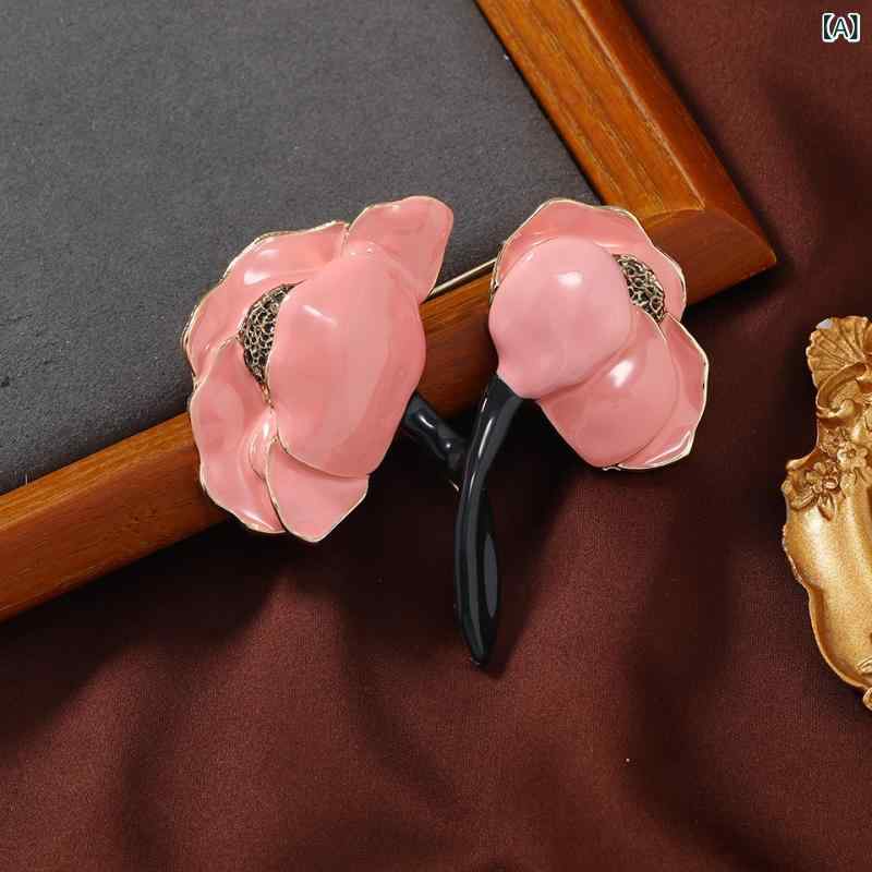 ブローチ メンズ レディース 牡丹 花 華やか ヴィンテージ風 エナメル塗装 アクセ...
