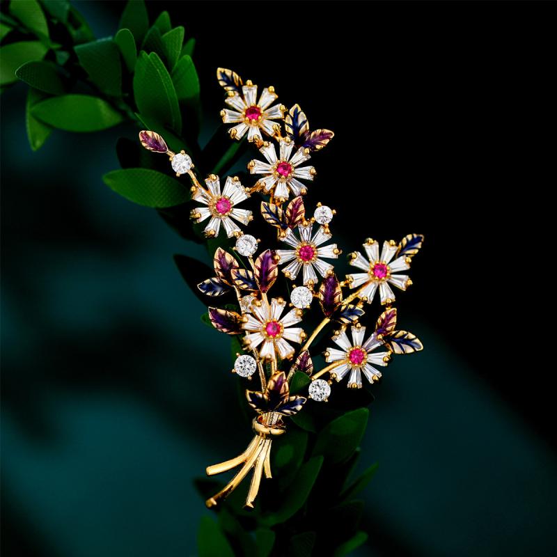 ブローチ レディース コサージュ 花束 フラワー 花柄 高級感 秋冬 アクセサリー ジュエリー 銅製 華やか エレガント 上品 結婚式 フォーマル 卒業式 飾り ファッション コーディネート 万能 贈り物