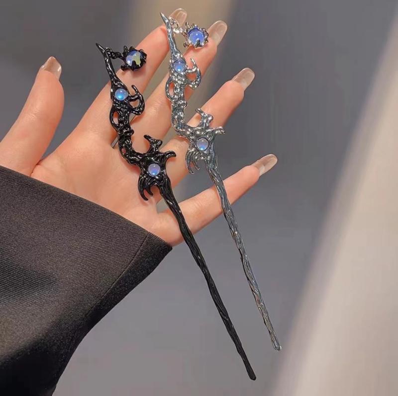 乐天商城 - かんざし レディース ヘアアクセサリー 髪留め モダンチャイナ ヴィンテージ風 レトロ 揺れる ぶら下がり 一本挿し アップスタイル お呼ばれ 普段使い シンプル 上品 大人 エレガント かわいい 高級感 ムーンストーン調 幾何学模様 合金 ハンドメイド