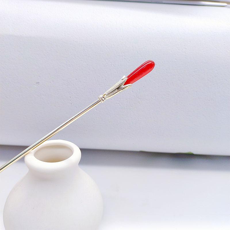 Ornamental Hairpin - かんざし レディース 髪飾り 1本挿し ヘアアクセサリー スティック 木蓮 マグノリア 秋冬 ルビー レッド 赤 上品 エレガント 高級感 和装 漢服 普段使い 成人式 卒業 アップスタイル アレンジ お団子 チャーム ピン 合金 ヴィンテージ風