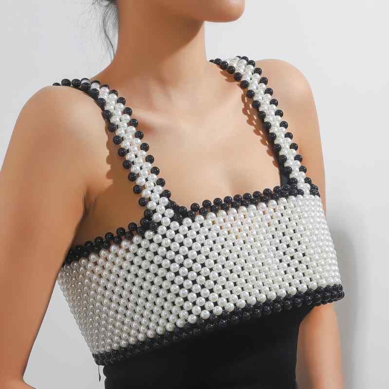 ボディチェーン レディース 手編み ハンドメイド バックレス ホルターネック キャミソール セクシー アクセサリー 欧米風 電気メッキ加工 ブラック ホワイト パーティー 結婚式 リゾート 春夏 高級感
