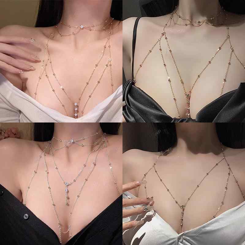 Necklaces, Braclets - ボディチェーン レディース チョーカー ネックレス セクシー 上品 高級感 電気メッキ加工 メタル 合金 サークル フェミニン 清楚 華奢 パーティー 結婚式 お呼ばれ 重ね付け ゴールド シルバー キャミソール 秋冬