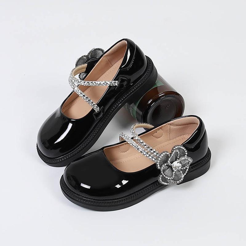 Formal Shoes - 子供靴 女の子 フォーマルシューズ キッズ プリンセス レザー 通学 発表会 冠婚葬祭 面ファスナー レザー 花モチーフ かわいい ブラック アプリコット 防滑 耐摩耗 吸汗 オールシーズン 小学生 ジュニア