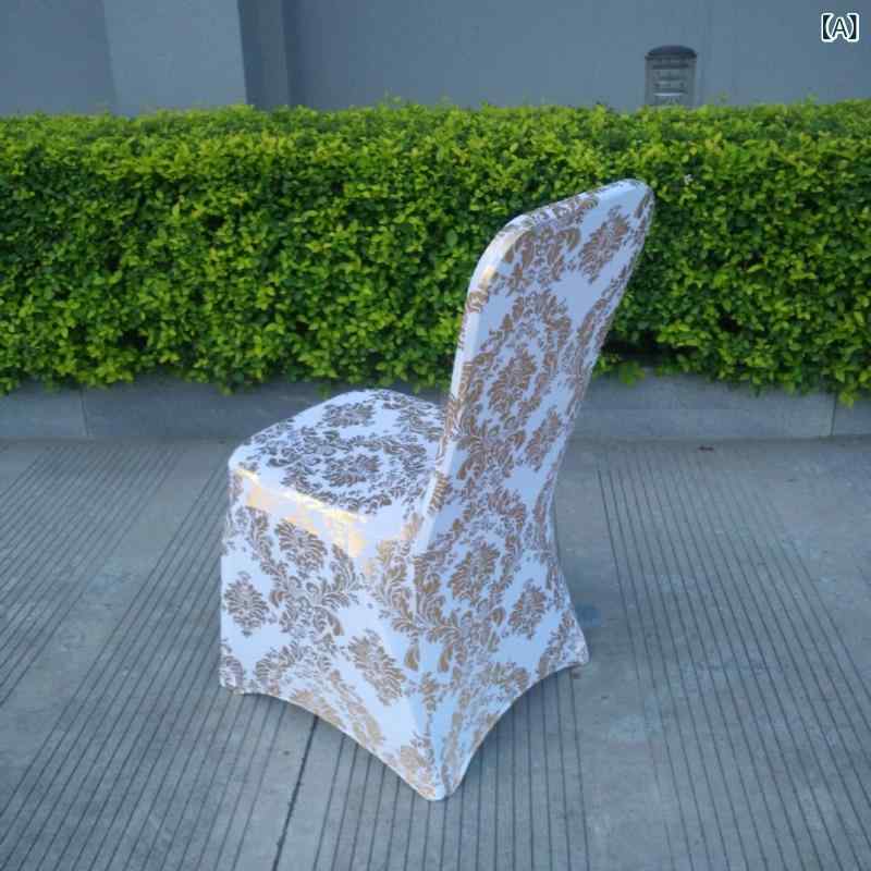 椅子カバー チェア イス ストレッチ 伸縮性 厚手 箔押し プリント ホテル用 結婚式 パーティー ゴールド シルバー 高級感 防塵 滑り止め 耐久性 汚れ防止 洗濯可 おしゃれ [2]