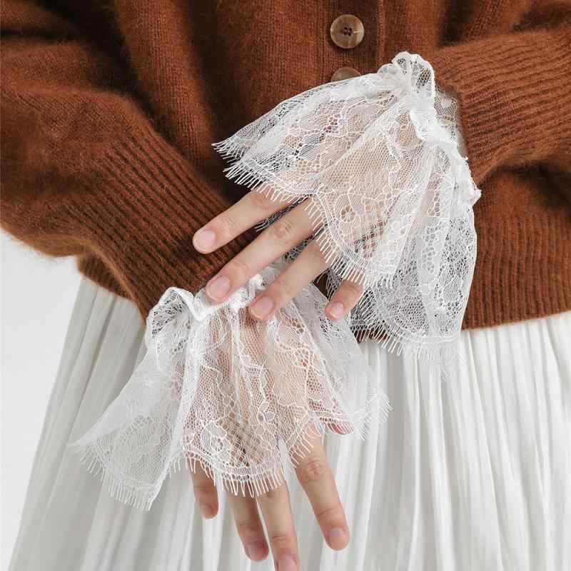 Arm Warmers - 付け袖 レディース レース シフォン チュール プリーツ 装飾 袖口 重ね着 レイヤード エレガント 上品 フェミニン 通勤 オフィス 白 黒 オールシーズン つけ袖 カフス 透け感 華やか オシャレ 大人かわいい 韓国