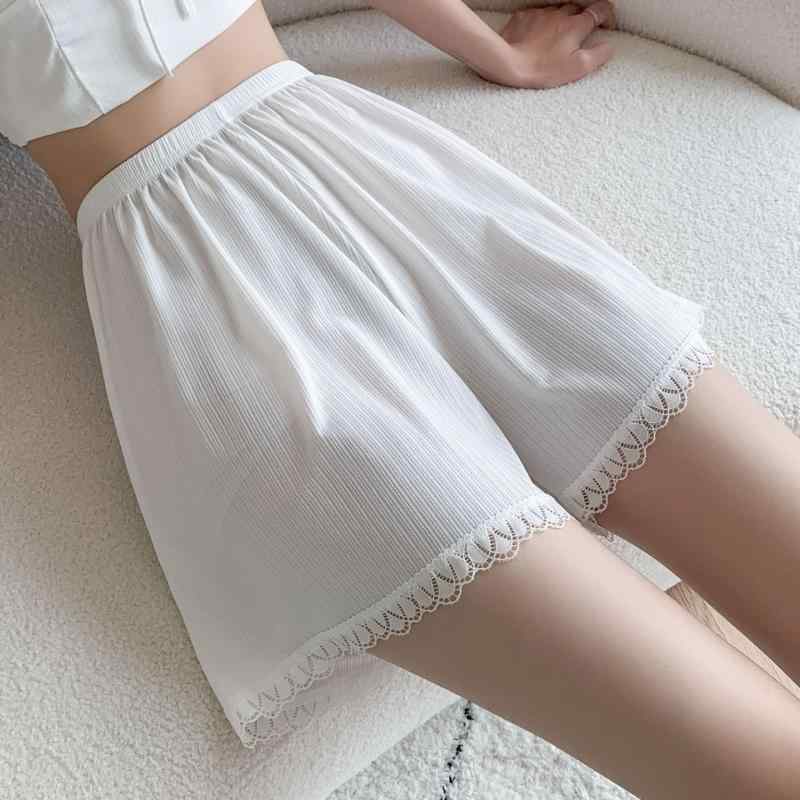 パンツ レディース ペチコート インナーショーツ 3分丈 春夏 快適 薄手 透け防止 めくれにくい 通気 伸縮性 ストレッチ ポリエステル 裾レース 無地 ゆったり 部屋着 ブラック ホワイト ベージュ