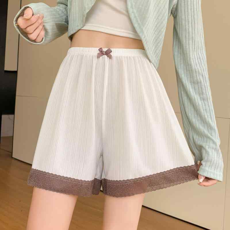 ペチパンツ レディース 快適 春夏 レース 透け防止 ゆったり 部屋着 ルームウェア 着痩せ インナーパンツ オーバーパンツ 3分丈 ペチコート 通気性 薄手 無地 リボン 大きいサイズ ブラック ホワイト ベージュ 涼しい ストレッチ 伸縮性