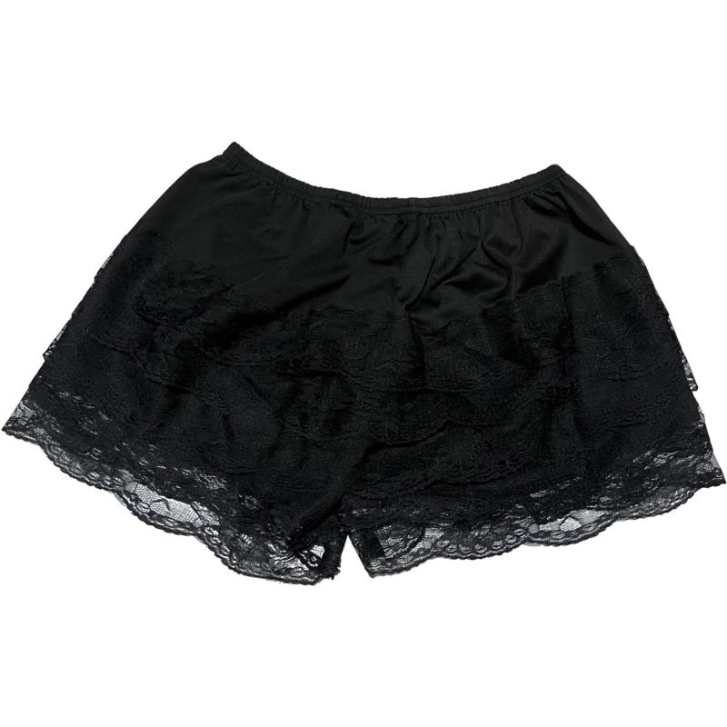 Underwear, Sleepwear - ペチパンツ レディース 春夏 レース シフォン ショート ティアード 通気性 キュロットスカート JK インナー 部屋着 普段使い かわいい 透け防止 裾フリル 3分丈 ボトムス 涼しい ガーリー ブラック
