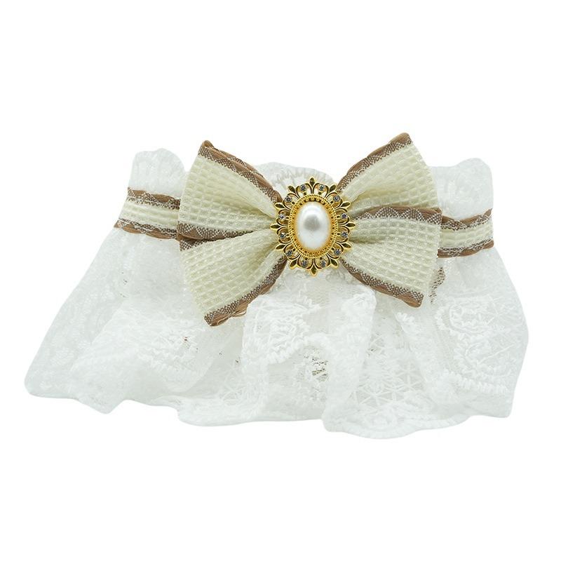 Choker - ペットスタイ 男の子 女の子 よだれかけ ビブ スカーフ バンダナ チョーカー 首輪 アクセサリー レース フリル アイボリー ブリティッシュ風 ポリエステル オールシーズン お出かけ お散歩 写真撮影 猫 小型犬