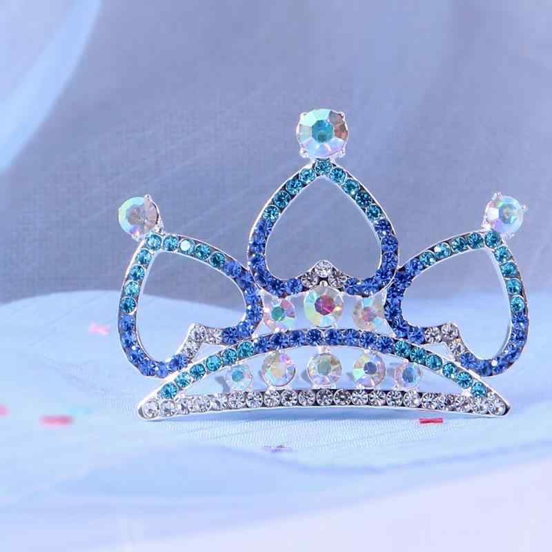 Tiara - ヘアコーム キッズ 女の子 王冠 ティアラ 髪飾り 子供用 プリンセス クラウン ハート ラインストーン ジルコニア 電気メッキ加工 誕生日 発表会 結婚式 シルバー ピンク ブルー かわいい アクセサリー ヘッドドレス