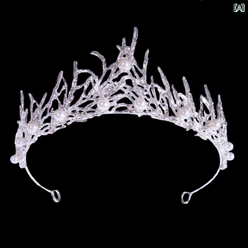 フロントップ楽天市場店のティアラ レディース 王冠 髪飾り ヘッドドレス ヘアアクセサリー 結婚式 誕生日 パーティー ブライダル パール パール ビジュー クリスタル ラインストーン 華やか ゴージャス ヴィンテージ風 レトロ 合金 シルバー ローズゴールド 春夏｜アングル2