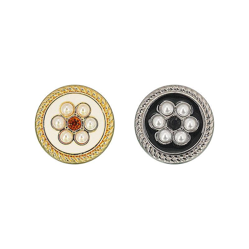 ボタン ヴィンテージ風 高級感 金属 パール フラワー 花柄 エナメル 電気メッキ加工 手芸用品 裁縫 資材 パーツ コート カーディガン ジャケット 補修 装飾 リメイク おしゃれ かわいい ゴールド ホワイト ブラック 15mm 21mm
