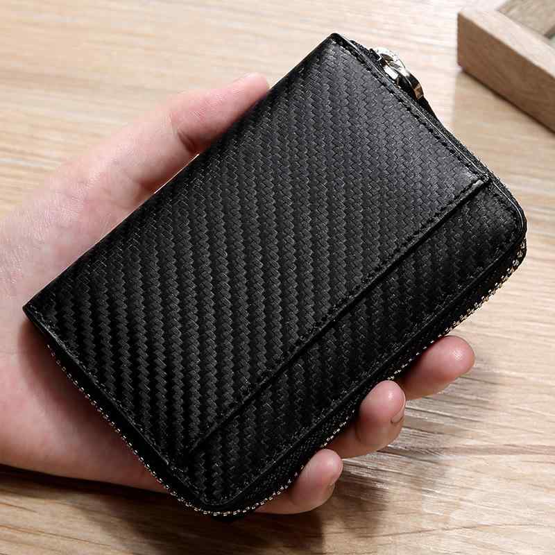 Rakuten - キーケース メンズ スマート 本牛革 カーボン調 スキミング防止 小銭収納 カードホルダー お札ポケット 財布 鍵フック 多機能 大容量 シングルファスナー コンパクト 軽量 高級感 黒 ストライプ 普段使い 通勤 秋冬
