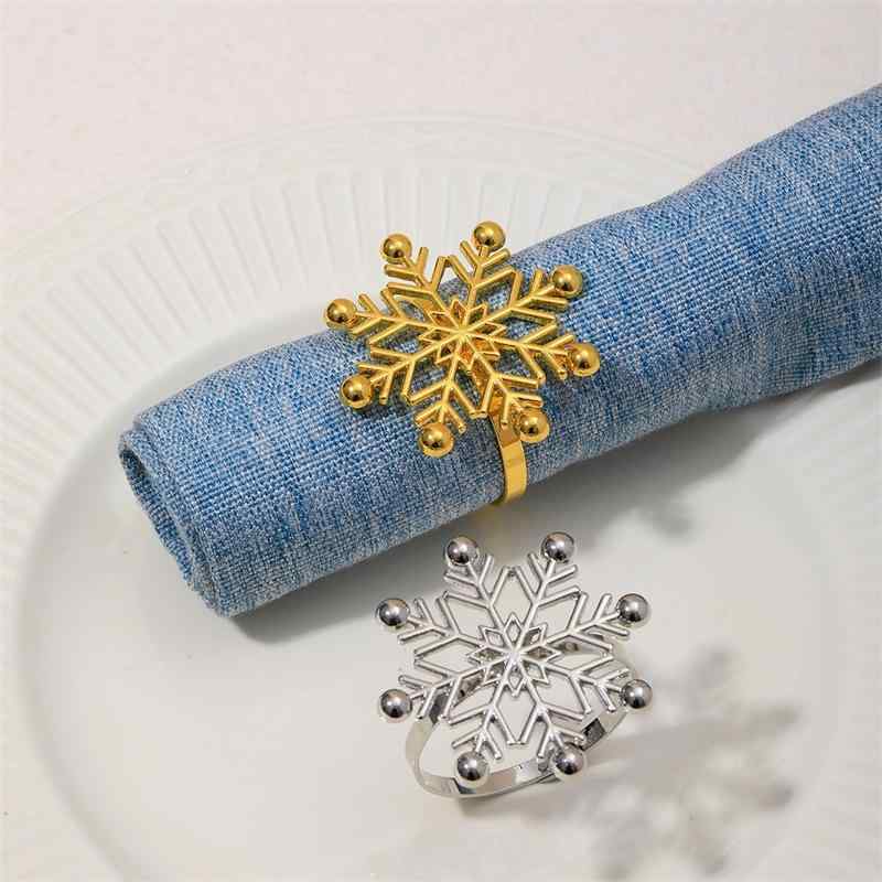 ナプキンリング クリスマス 雪の結晶 スノーフレーク 秋冬 シンプル モダン 高級感 電気メッキ加工 合金 ホテル レストラン モデルルーム ゴールド シルバー デコレーション 飾り 留め具 インテリア キッチン用品