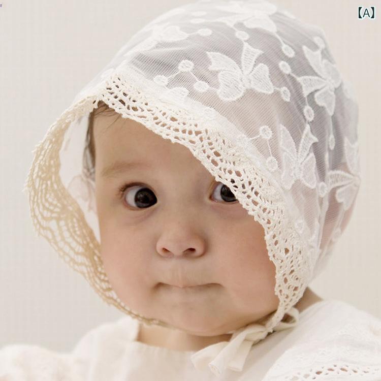 ベビー帽子 女の子 新生児 赤ちゃん ハット ボンネット コットン 綿 レース 刺繍 ...
