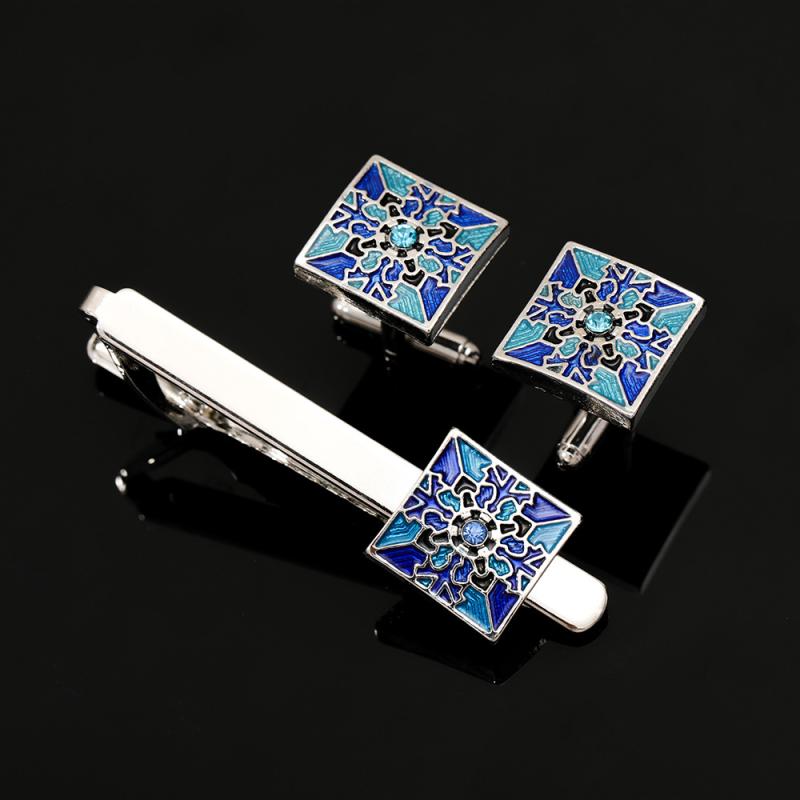 Other - カフスボタン メンズ レディース カフリンクス ネクタイピン 袖ボタン ブルー 青 花柄 幾何学模様 合金 電気メッキ加工 ビジネス フォーマル 通勤 普段使い スタイリッシュ 上品 華やか 欧米風 紳士 婦人 スーツ