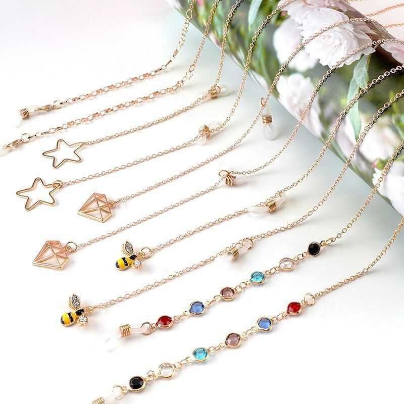 Chains - メガネチェーン レディース 母の日 プレゼント 紛失防止 滑り止め 高級感 ハンドメイド ヴィンテージ風 ゴールド ストラップ アクセサリー おしゃれ かわいい ビジュー カラフル メタル 華やか