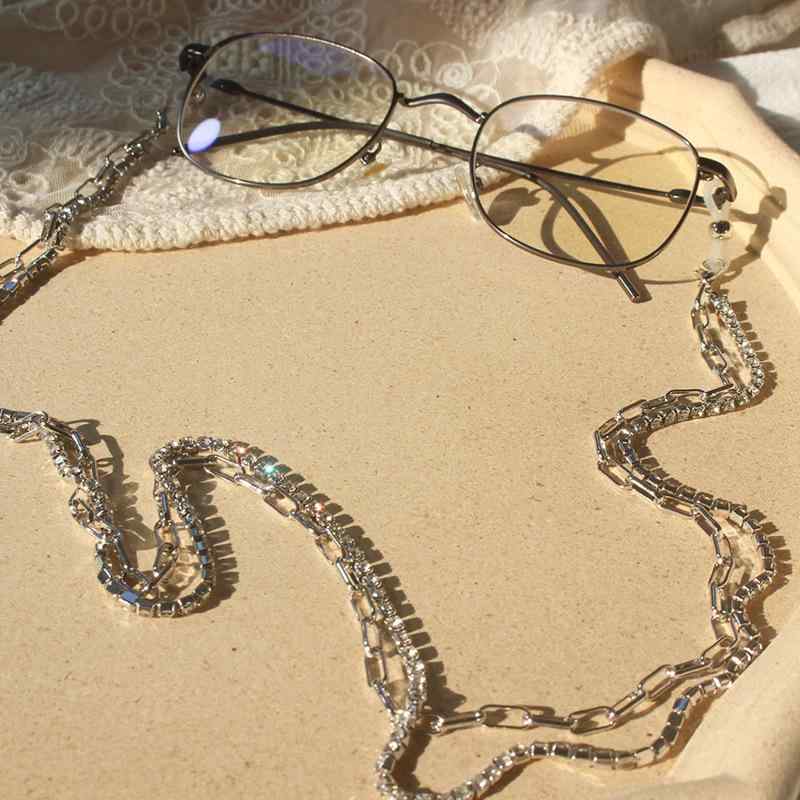 Chains - 眼鏡チェーン メンズ レディース 母の日 プレゼント マスク サングラス 合金 欧米 シンプル 2連 ペーパークリップ ヴィンテージ風 ストリート ヒップホップ ジルコニア ビーズ エレガント 春夏 金 銀 アクセサリー