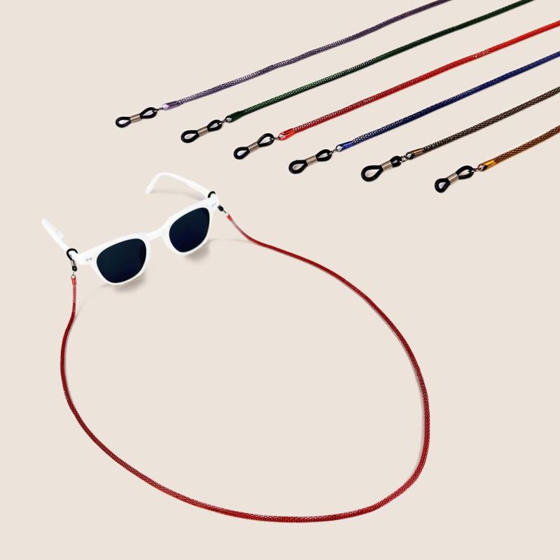 Sunglasses - 眼鏡チェーン メンズ レディース 母の日 プレゼント 金属 メタル カラフル ラウンド メッシュ ストラップ グラスコード 滑り止め 山茶花 カメリア モチーフ 高級感 おしゃれ かわいい 通勤 紛失防止 赤 ネイビー パープル 春夏 サングラス