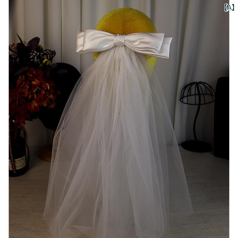 ヘッドドレス レディース 結婚式 披露宴 髪飾り ヘアクリップ リボン チュール ベ...