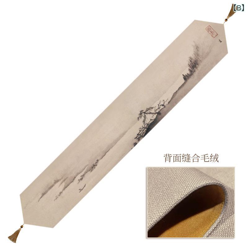 テーブルランナー テーブルクロス センタークロス 撥水 防水 山水画 水墨画 和モダン 高級感 禅 インテリア ファブリック 敷物 茶席 ティーマット リビング ダイニング 書斎 食卓用 ポリエステル コットン 汚れ防止 洗える 景色 風景柄 ボクサー 尖角