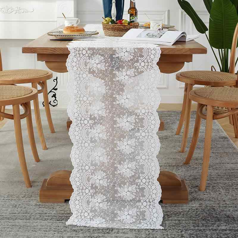 Table Runners - テーブルランナー 白 アイボリー フレンチスタイル 花柄 刺繍 レース コットン ポリエステル 結婚式 パーティー クリスマス センターテーブル エレガント 上品 かわいい おしゃれ 高級感 装飾 インテリア 敷物 テーブルセンター