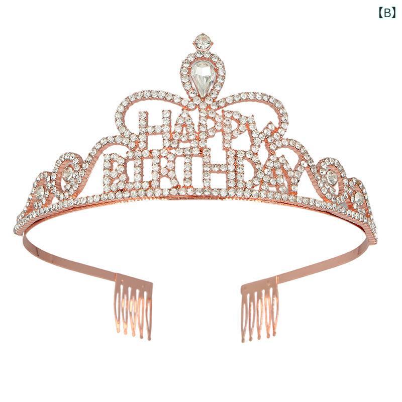 フロントップ楽天市場店のティアラ レディース 王冠 ヘアアクセサリー サッシュ セット ハッピーバースデー 誕生日 パーティー 結婚式 ラインストーン 合金 電気メッキ加工 高級感 キラキラ シルバー ローズゴールド 髪飾り ガールズ イベント｜アングル2