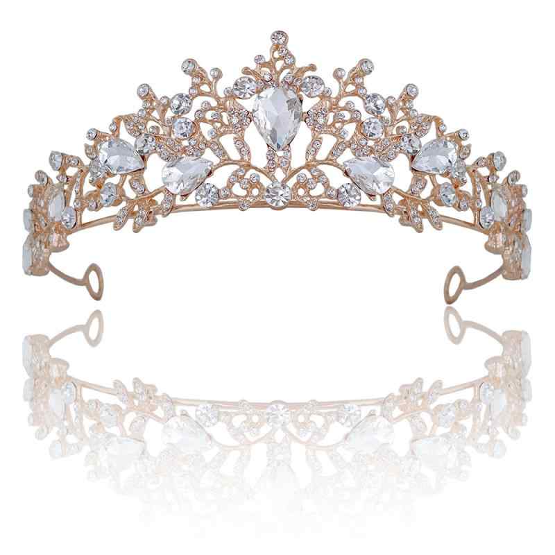 Tiara - ティアラ レディース ウェディング ブライダル 花嫁 結婚式 誕生日 成人式 髪飾り ヘアアクセサリー 王冠 プリンセス フォーマル ドレス 合金 クリスタル 電気メッキ加工 高級感 かわいい エレガント 華やか 金白 金ピンク 銀白