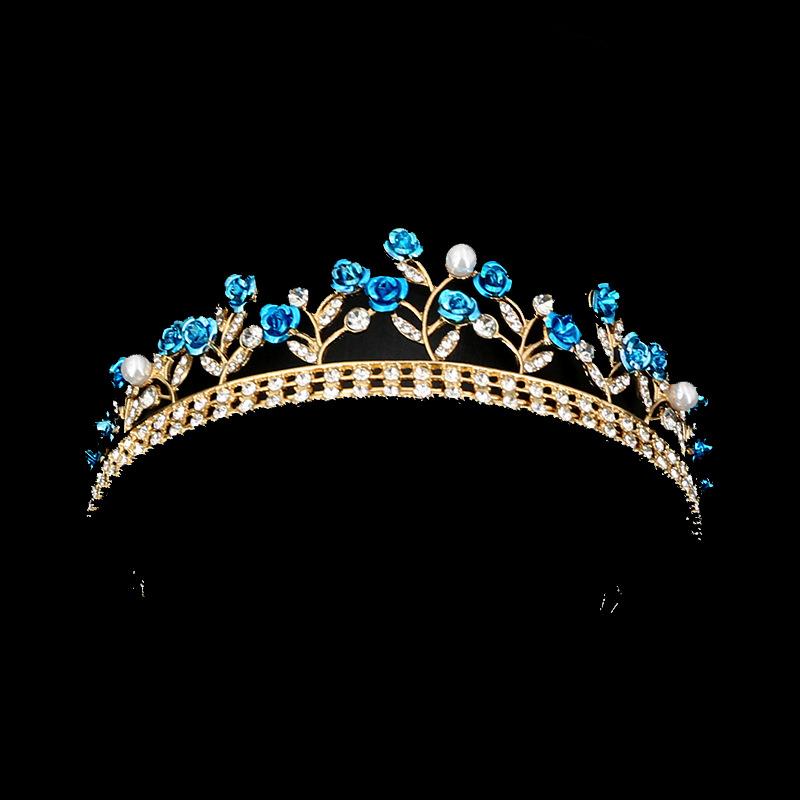 ティアラ レディース 王冠 ヘッドドレス 髪飾り ヘアアクセサリー 結婚式 誕生日 発表会 ブライダル 花嫁 バラ ローズ フラワー プリンセス 欧米風 電気メッキ加工 合金 高級感 上品 かわいい ゴールド ピンク ブルー