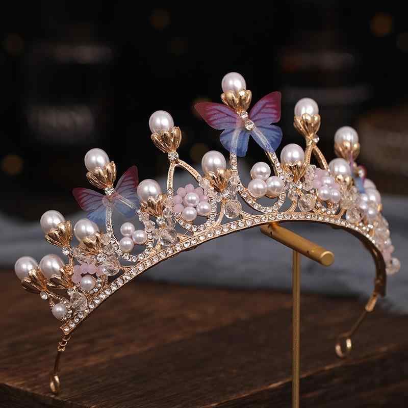 カチューシャ キッズ 女の子 ティアラ クラウン 冠 髪飾り ヘアアクセサリー 蝶 ラインストーン パール 合金 電気メッキ加工 キラキラ ゴージャス かわいい カラフル 春夏 発表会 結婚式 金 銀