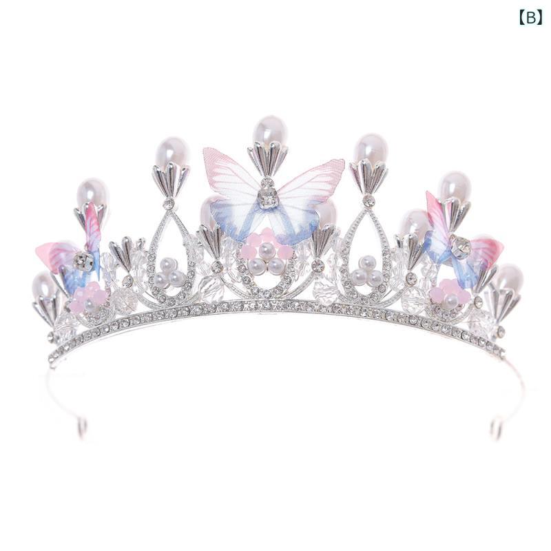 カチューシャ キッズ 女の子 ティアラ クラウン 冠 髪飾り ヘアアクセサリー 蝶 ラインストーン パール 合金 電気メッキ加工 キラキラ ゴージャス かわいい カラフル 春夏 発表会 結婚式 金 銀 3