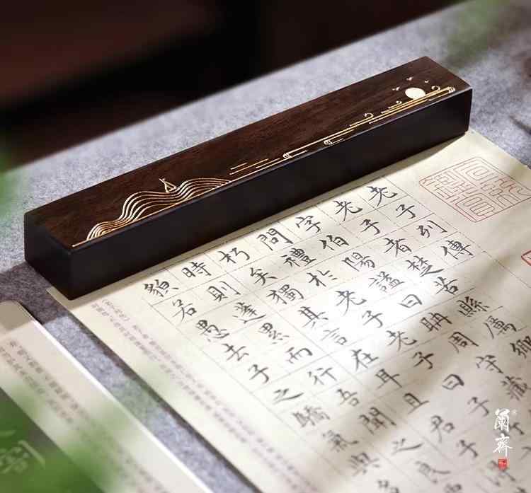 書道 文鎮 ペーパーウェイト 習字 黒梓木 無垢材 初心者 入門 卓上 オフィス おしゃれ 彫刻 ペア 文房具 和風 インテリア 置物 記念品 月 鹿 風景 チャイナ風 ギフト