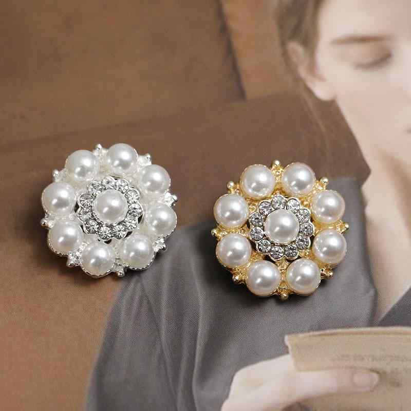Button - ボタン レディース パール パール ジルコニア ビジュー ラインストーン 装飾 ハンドメイド アクセサリーパーツ 合金 メタル 高級感 エレガント ツイード風 アンティーク調 コート ジャケット カーディガン ゴールド シルバー