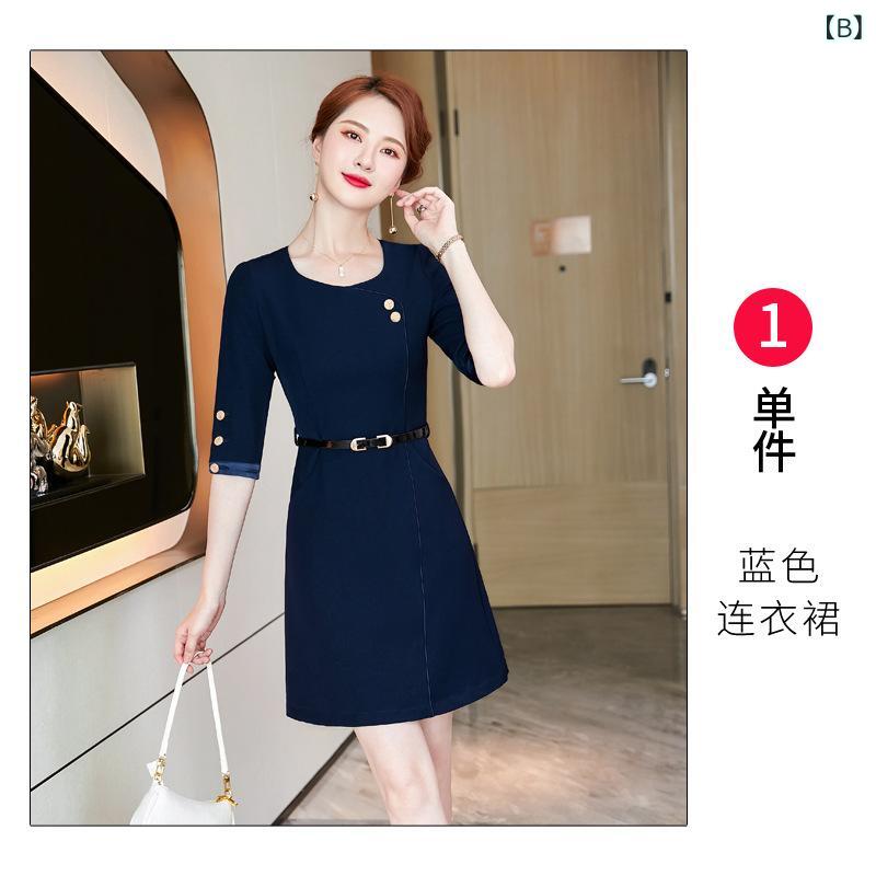 ワンピース レディース 事務服 接客 ホテル 春秋 五分袖 七分袖 きれいめ 上品 制...