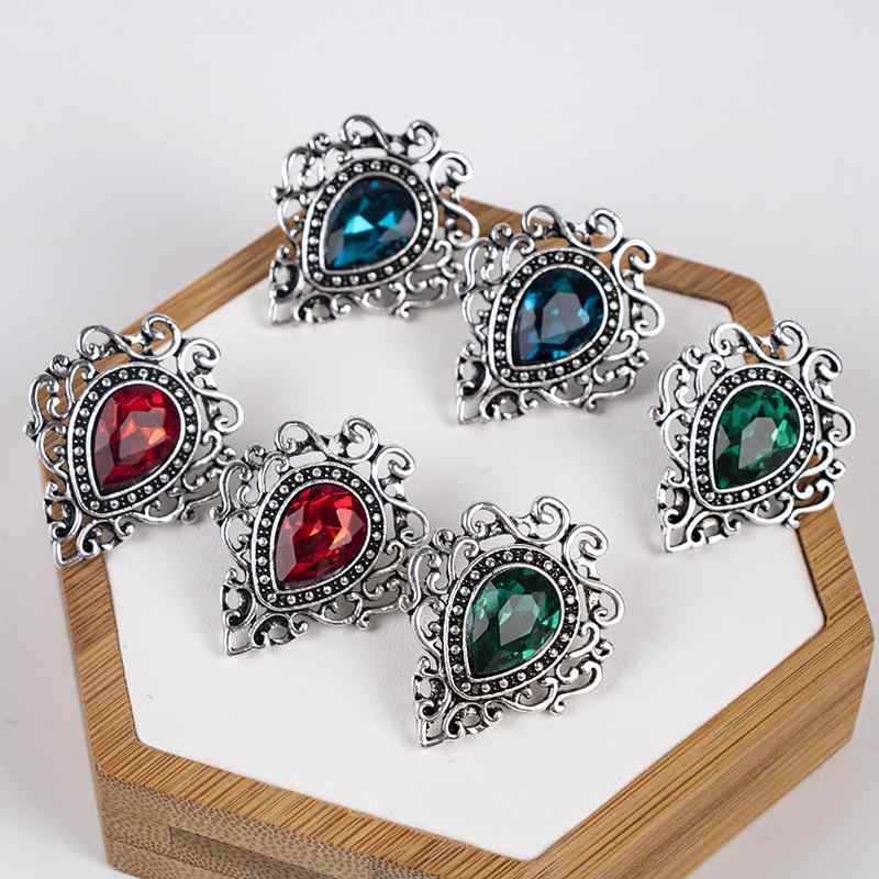 ブローチ メンズ レディース ヴィンテージ風 欧米 宮廷スタイル 透かし彫り ドロップ 襟ピン ジルコニア ハート型 電気メッキ加工 合金 アクセサリー ブルー グリーン レッド 春夏 アンティーク調 通勤 パーティー 高級感