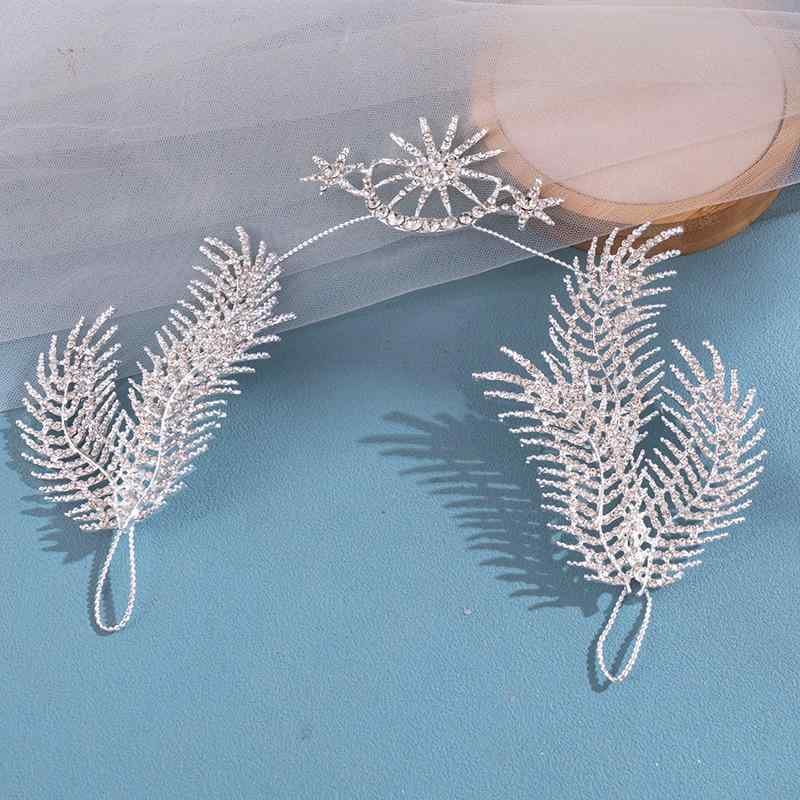 Corsages - ティアラ レディース カチューシャ 王冠 ヘッドドレス ヘアアクセサリー シルバー ラインストーン ビジュー 羽根 フェザー 欧米風 キラキラ ブライダル 結婚式 ウェディング 華やか 高級感 合金 上品 月 星 春夏 髪飾り