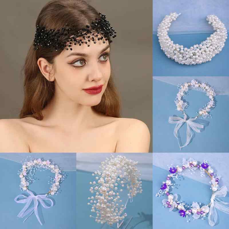 カチューシャ レディース ヘッドドレス ヘアアクセサリー ブライダル ウェディング 結婚式 パーティー パール ビーズ ハンドメイド クリスタル 上品 高級感 エレガント 欧米風 ホワイト フォーマル 花 オールシーズン