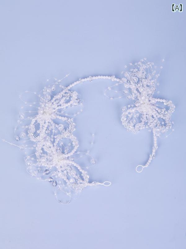 フロントップ楽天市場店のカチューシャ レディース 花嫁 ウェディング ヘッドドレス 髪飾り 結婚式 披露宴 写真撮影 ボタニカル ナチュラル 高級感 クリスタル 水晶 ラインストーン リボン 白 ホワイト ヘアアクセサリー ブライダル小物 ビジュー｜アングル2
