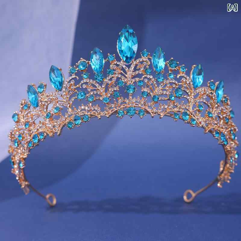 フロントップ楽天市場店のティアラ レディース ヘアアクセサリー 髪飾り 王冠 カチューシャ 結婚式 披露宴 パーティー ジルコニア ラインストーン 高級感 電気メッキ加工 華やか キラキラ ゴージャス 大ぶり プリンセス 合金 春夏 ゴールド シルバー ブルー｜アングル2
