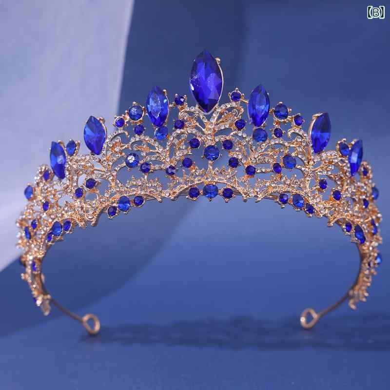 フロントップ楽天市場店のティアラ レディース ヘアアクセサリー 髪飾り 王冠 カチューシャ 結婚式 披露宴 パーティー ジルコニア ラインストーン 高級感 電気メッキ加工 華やか キラキラ ゴージャス 大ぶり プリンセス 合金 春夏 ゴールド シルバー ブルー｜アングル3