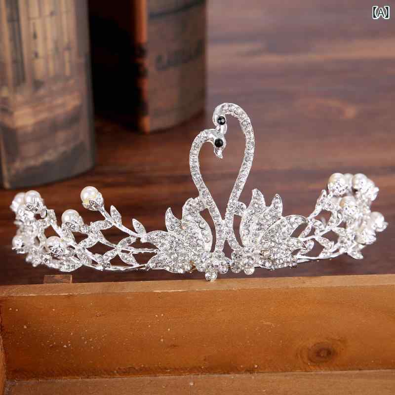 フロントップ楽天市場店のティアラ レディース カチューシャ ヘアアクセサリー 髪飾り ヘッドドレス スワン 白鳥 ブライダル 結婚式 誕生日 パーティー ケーキトッパー 合金 ラインストーン ジルコニア クリスタル 白 高級感 電気メッキ加工｜アングル2