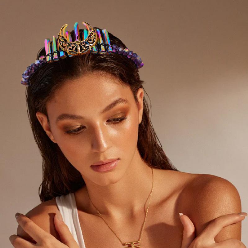 ヘアアクセサリー レディース カチューシャ ティアラ 天然石 ヴィンテージ風 カラフル 髪飾り ヘッドドレス バースデー パーティー コスプレ ステージ 発表会 ビーズ 高級感 ダーク 秋冬 華やか