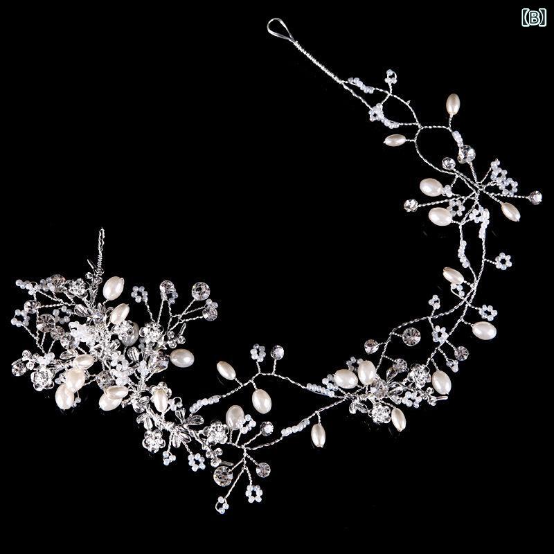 フロントップ楽天市場店のヘッドドレス レディース カチューシャ ヘアバンド 髪飾り 結婚式 ブライダル パーティー 花嫁 ウェディング 前撮り ハンドメイド 合金 パール ビーズ リーフ モチーフ リボン シンプル 上品 高級感 ゴールド シルバー｜アングル3