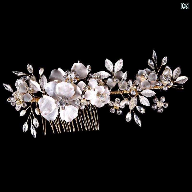 ヘアコーム レディース 髪飾り ヘッドドレス かんざし 花 パール 結婚式 パーティー 発表会 ブライダル ウェディング ドレス ホワイト 白 シンプル アクセサリー 華やか 上品 フォーマル ハンドメイド 小枝 清楚 きれいめ 2