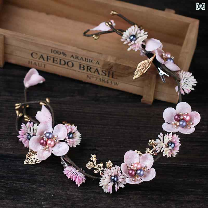 カチューシャ レディース ピンク 花冠 ヘッドドレス ヘアアクセサリー 髪飾り フラ...