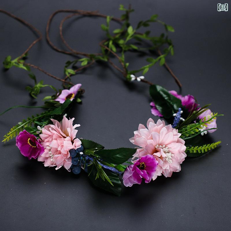 フロントップ楽天市場店の花冠 レディース ヘッドドレス ヘアアクセサリー カチューシャ 髪飾り 結婚式 前撮り 二次会 ブライダル 春夏 ナチュラル かわいい 布 フラワー ボタニカル ホワイト パープル イエロー 華やか リゾート｜アングル3