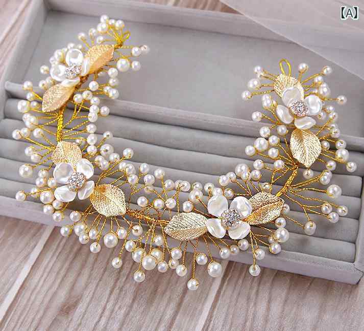 ヘアアクセサリー レディース 髪飾り カチューシャ ヘッドドレス 結婚式 披露宴 二次会 ブライダル 花嫁 合金 ゴールド ホワイト 葉 リーフ 小枝 フラワー リボン 華やか 上品 高級感 かわいい 春夏 韓国 エレガント 2