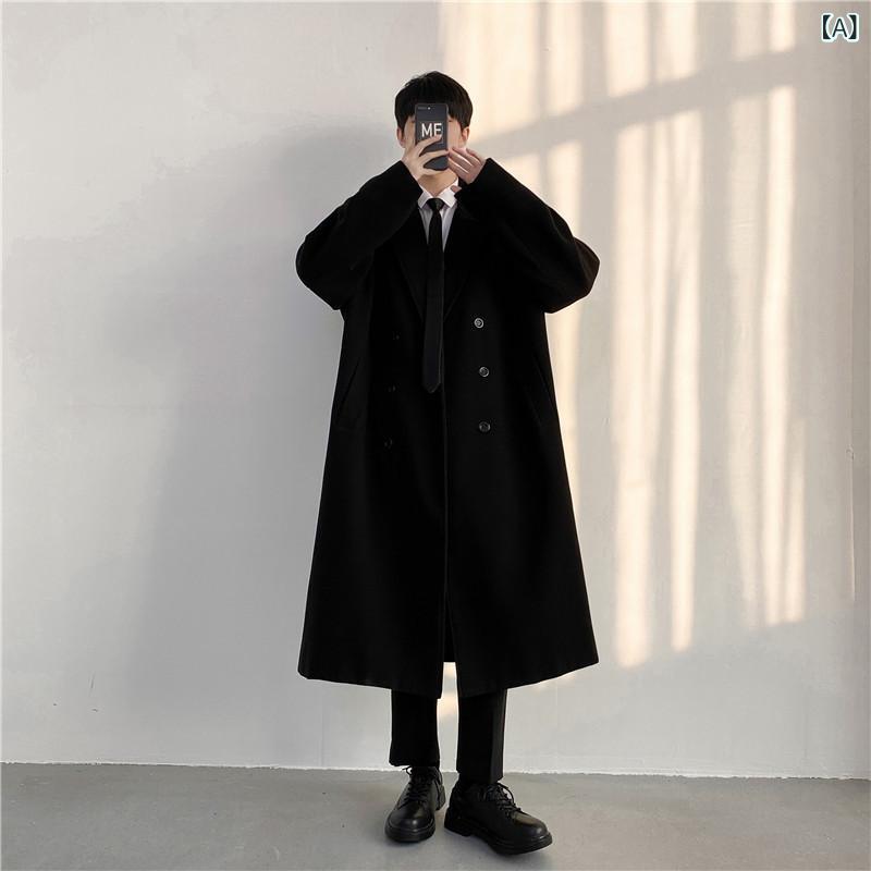 乐天商城 - コート メンズ ロング丈 チェスター ボタン 中綿入り アウター 膝下 厚手 キルティング ウール調 暖かい 防寒 ゆったり ゆったり カジュアル 普段使い 通勤 無地 ブラック 香港スタイル 秋冬