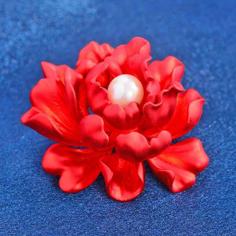 ブローチ レディース 牡丹 ぼたん 花 フラワー 赤 レッド ヴィンテージ風 レトロ ...